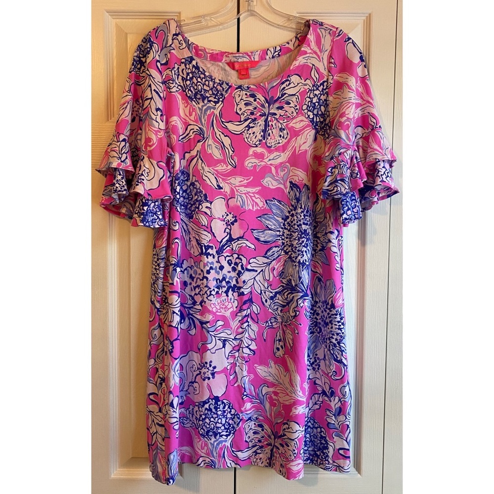 Lilly Pulitzer Lula Dress Pink Tropics Sun Drenched Lg Great Preowned Condition